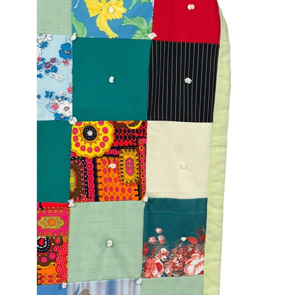 Vintage Twin Patchwork Quilt 84x64 Hand Tied Colorful Cottagecore Bedding